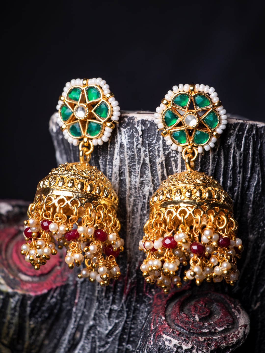 

MORKANTH JEWELLERY Green Contemporary Jhumkas
