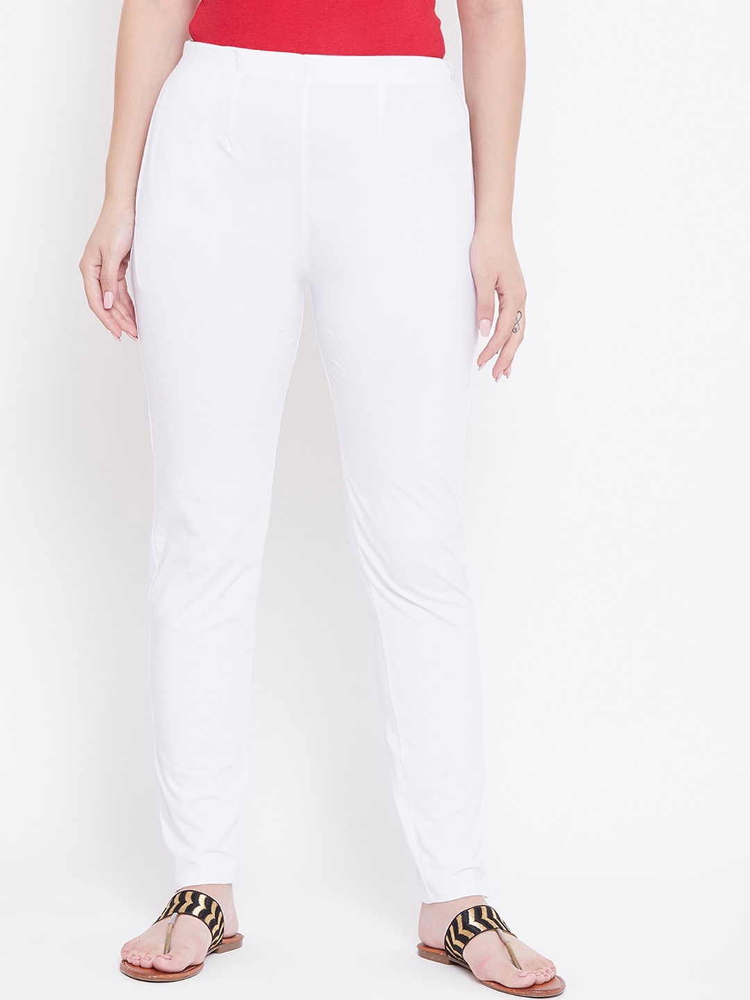 Castle Women White Slim Fit Solid Stretchable Trousers