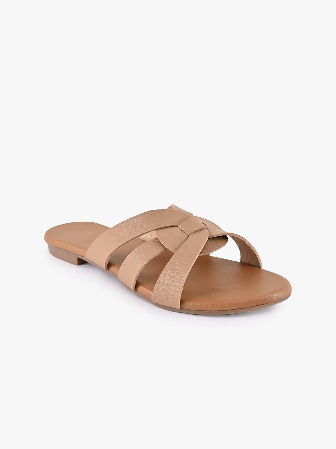

BuckleUp Women Nude-Coloured Woven Design Open Toe Flats