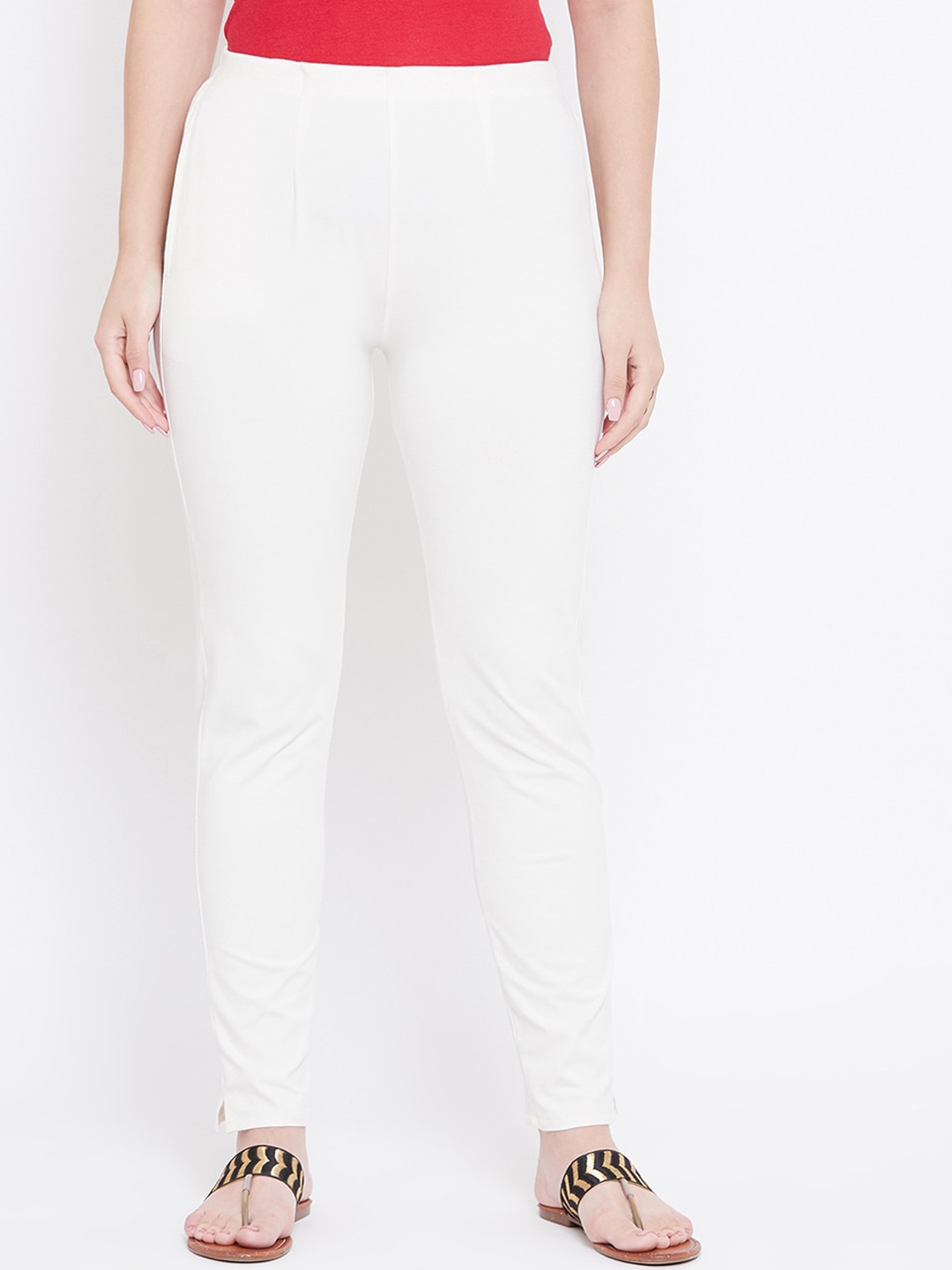 

Castle Women Off-White Slim Fit Solid Stretchable Trousers