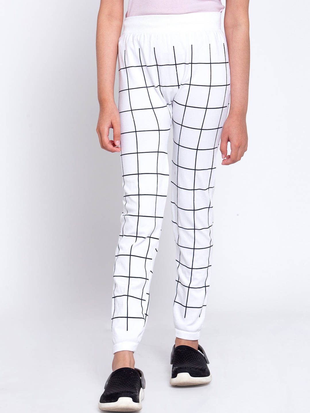 

KLOTTHE Girls White & Black Checked Slim-Fit Treggings
