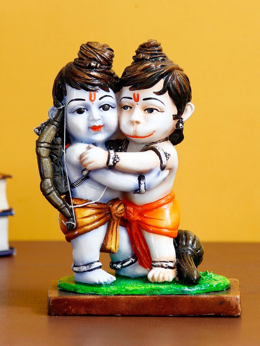 

eCraftIndia Orange & Blue Lord Ram Hugging Lord Hanuman Handcrafted Figurine Showpiece