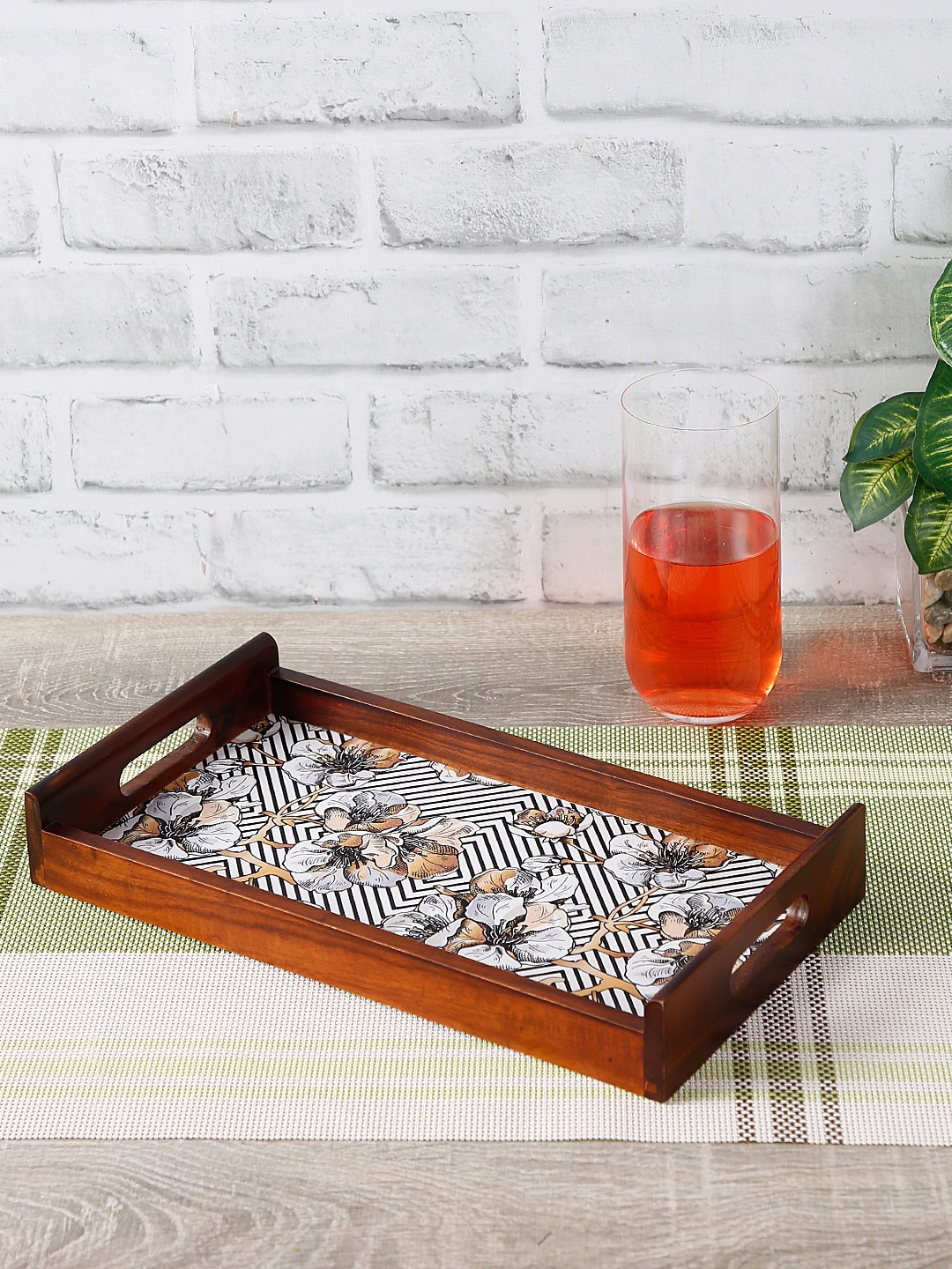 

Reinvention Factory Brown Geometric Flower Thai Teak Wood Small Multipurpose Serving Tray
