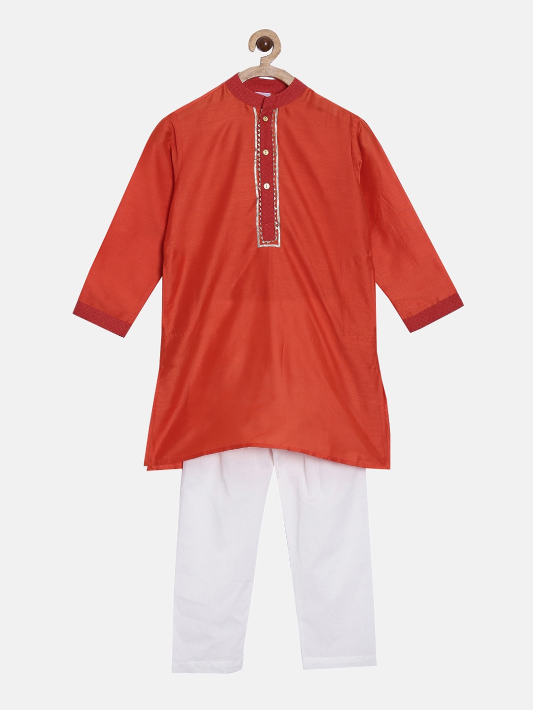 

Aomi Boys Rust Orange & White Solid Kurta with Pyjamas