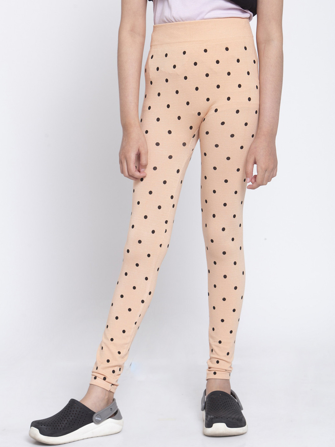 

KLOTTHE Girls Beige & Black Printed Slim-Fit Ankle-Length Treggings