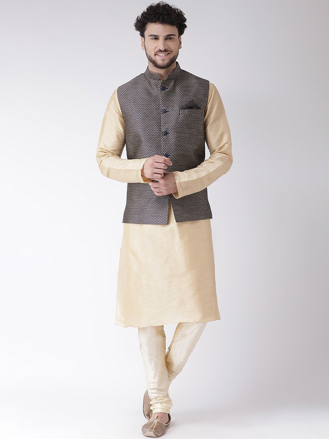 

TABARD Men Beige Solid Kurta with Churidar and Nehru Jacket