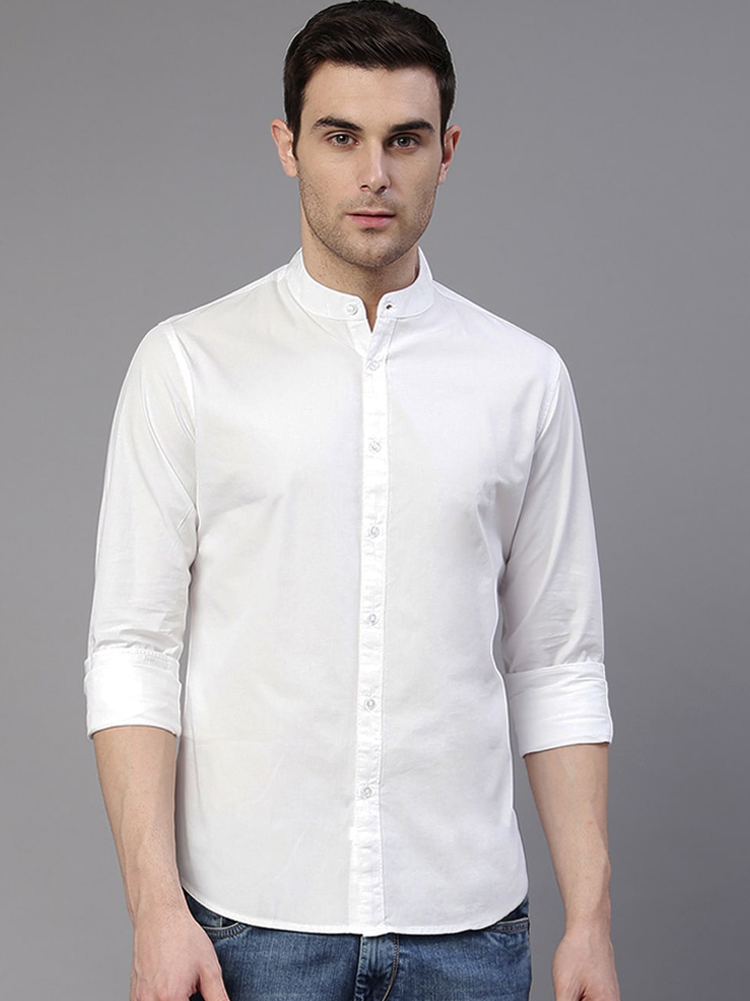 Dennis Lingo Men White Comfort Slim Fit Solid Pure Cotton Casual Shirt