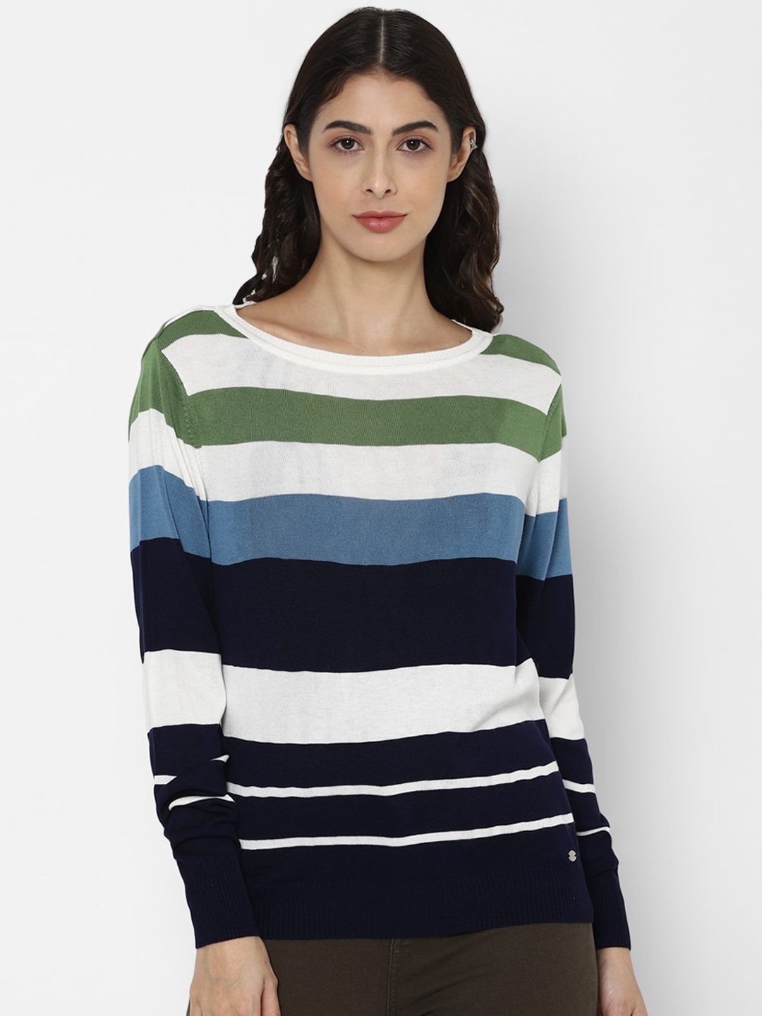 

Allen Solly Woman White & Blue Horizontal Striped Regular Top