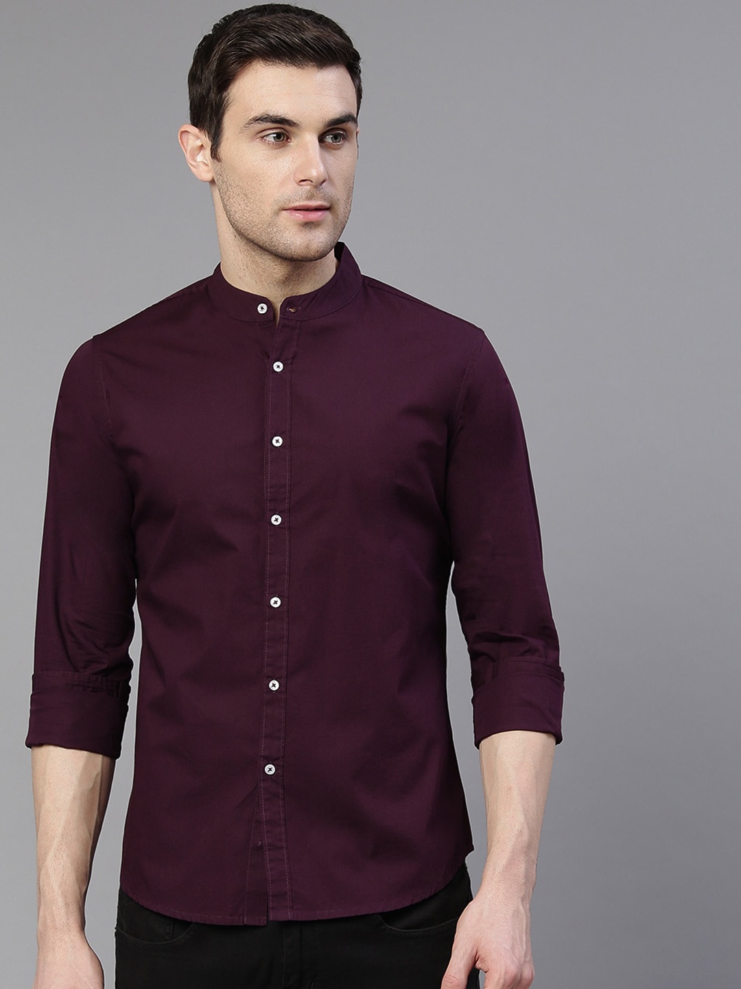 

Dennis Lingo Men Purple Comfort Slim Fit Solid Pure Cotton Casual Shirt