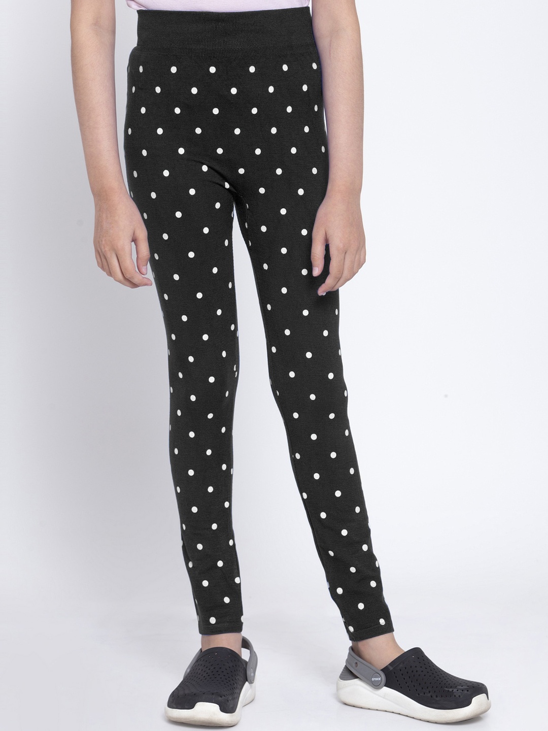 

KLOTTHE Girls Black & White Printed Slim-Fit Ankle-Length Treggings