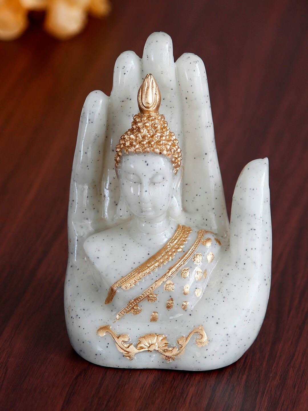 

eCraftIndia Gold-Toned & White Dotted Palm Buddha Handcrafted Figurine Showpiece