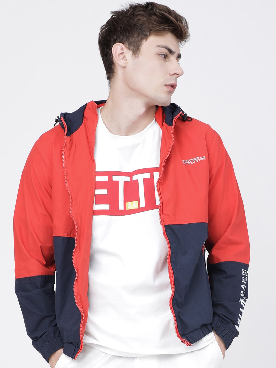 

LOCOMOTIVE Men Red & Navy Blue Colourblocked Bomber Jacket