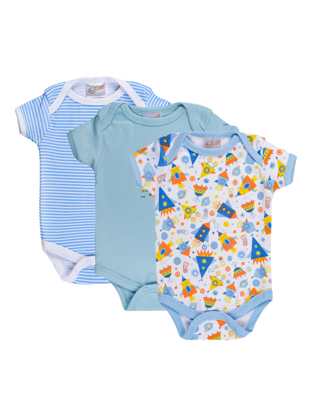 

STARTERS Kids Set of 3 Printed Cotton Rompers, Blue