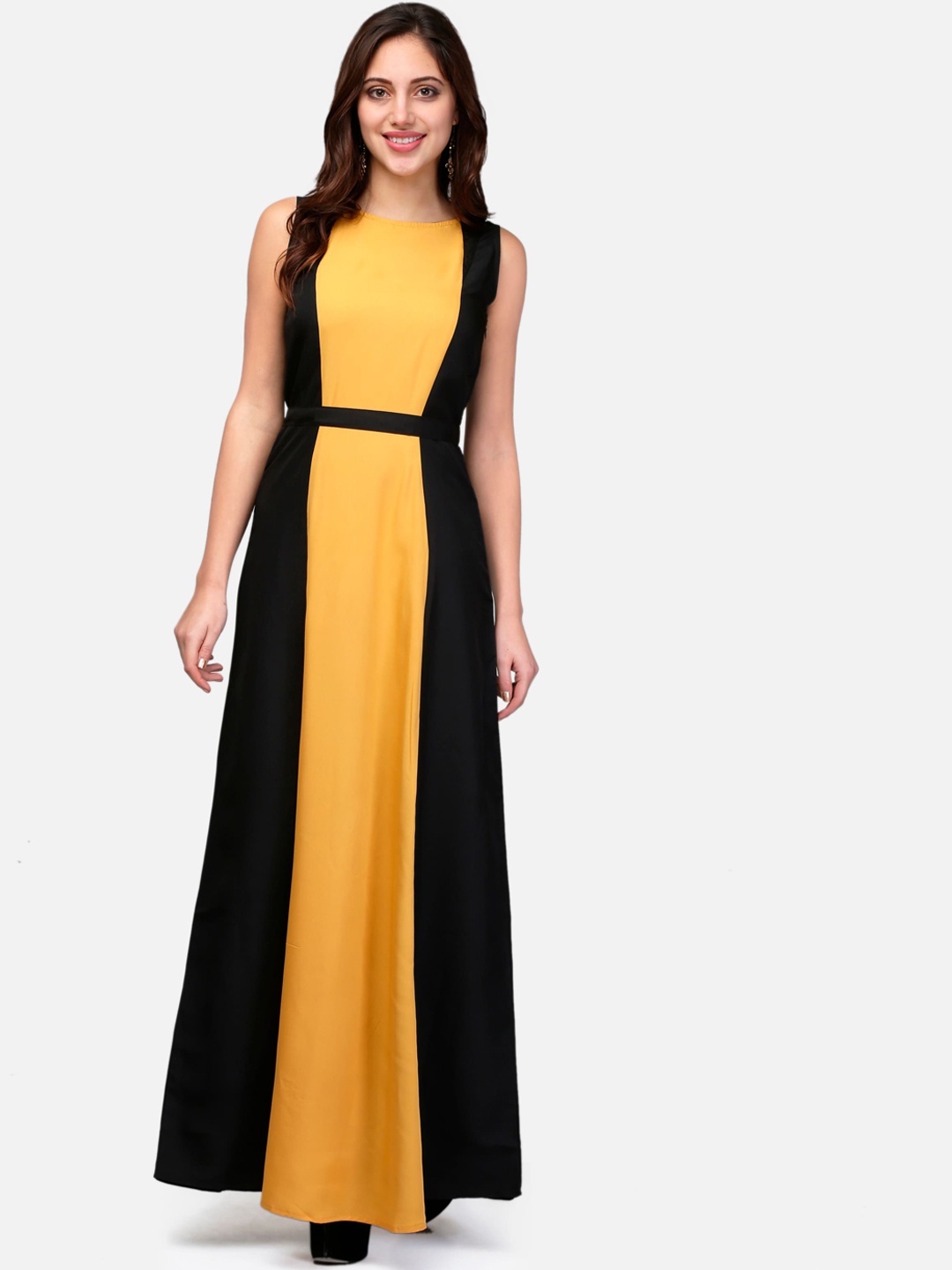

V&M Women Mustard Colourblocked Maxi Dress
