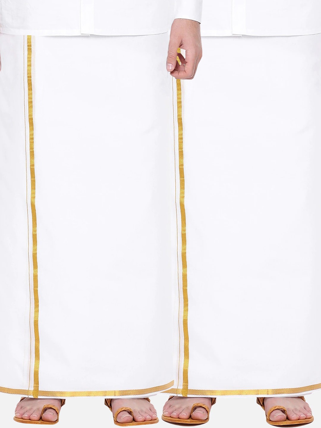 

Ramraj Men Pack of 2 White Pure Cotton Single Layer Dhoti with Gold Zari Border