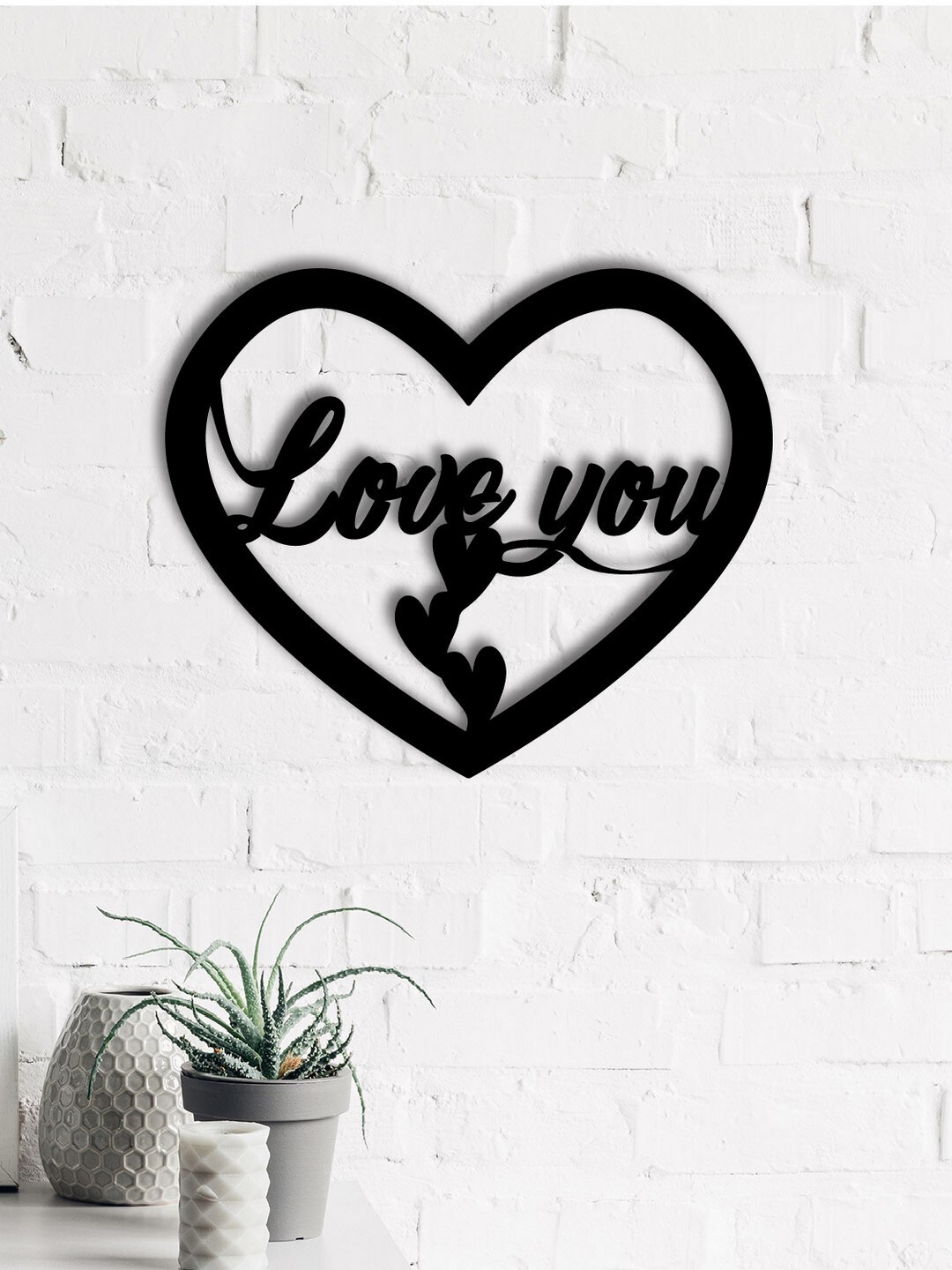 eCraftIndia Black Love You With Hearts Wooden Cutout Ready to Hang Home Decor