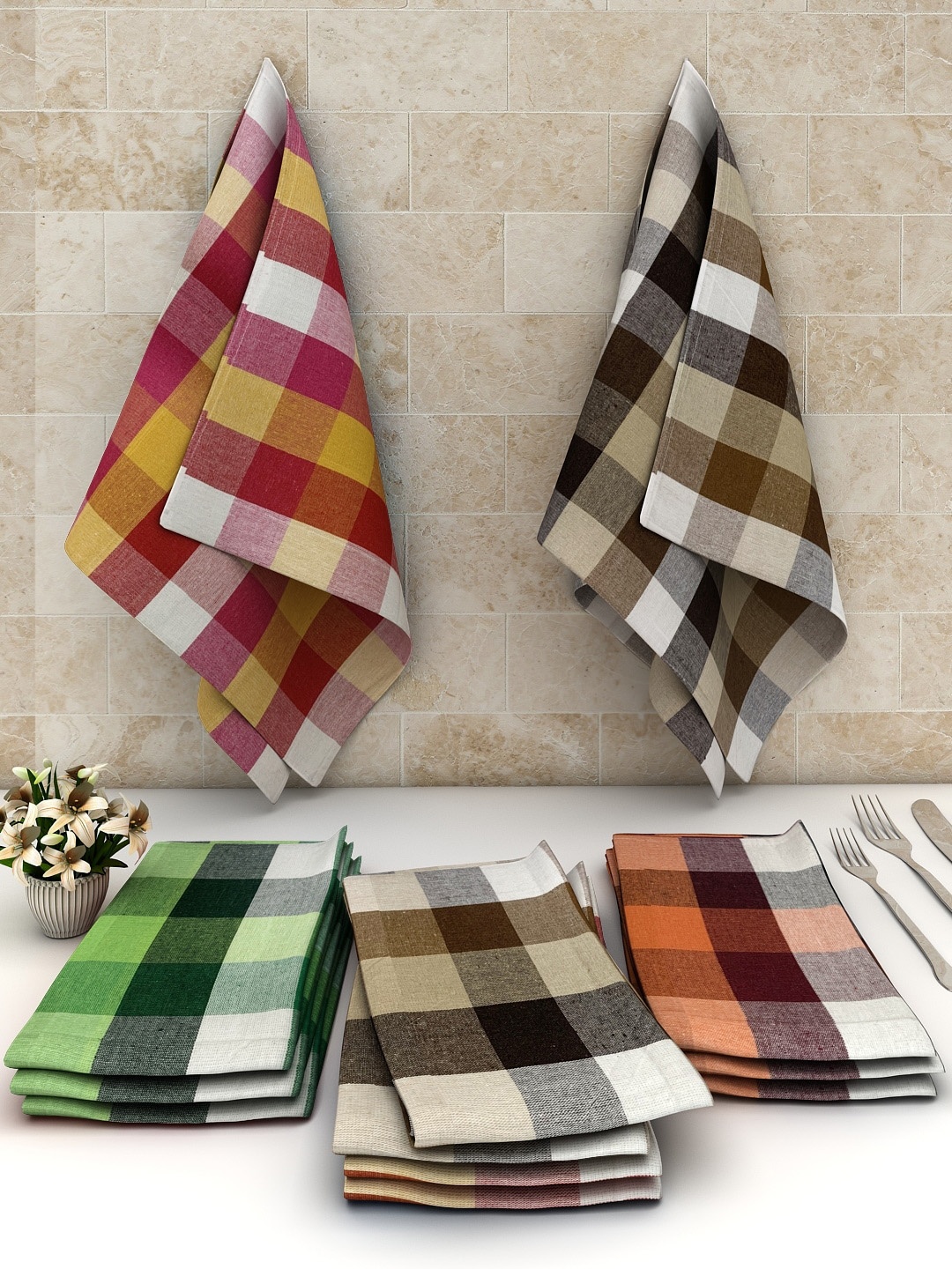 

Athom Trendz Pack Of 12 Multi-colored Checked Cotton Cleaning Cloth, White