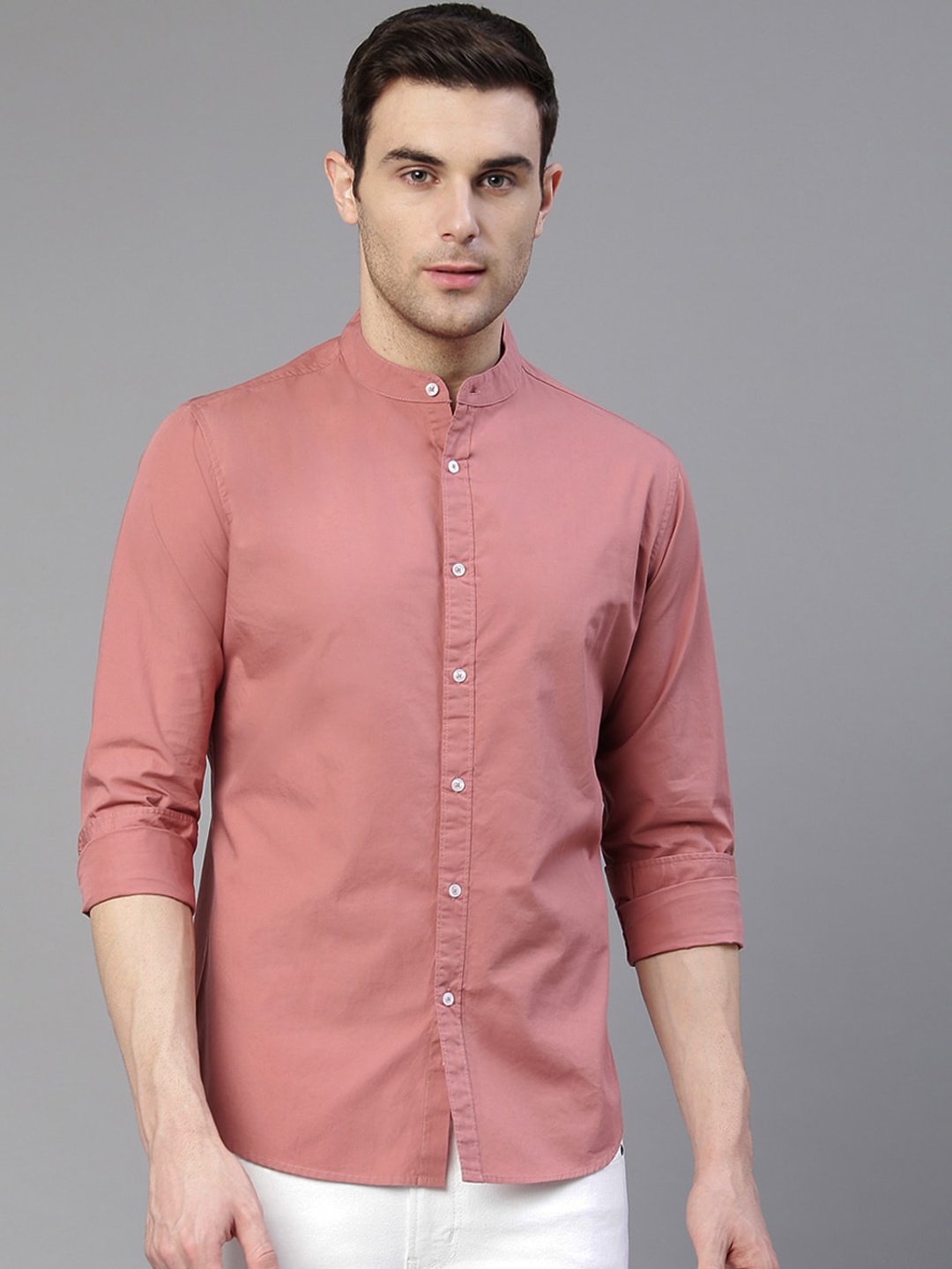 

Dennis Lingo Men Pink Comfort Slim Fit Solid Pure Cotton Casual Shirt