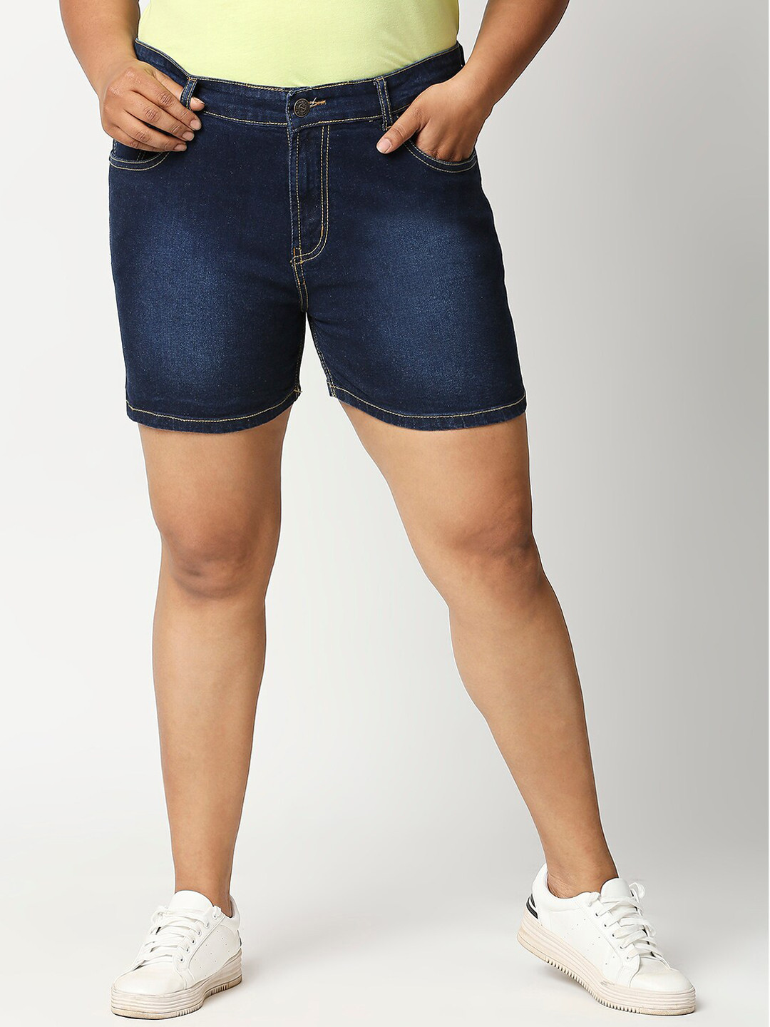 

ZUSH Women Navy Blue Solid Regular Fit Denim Shorts
