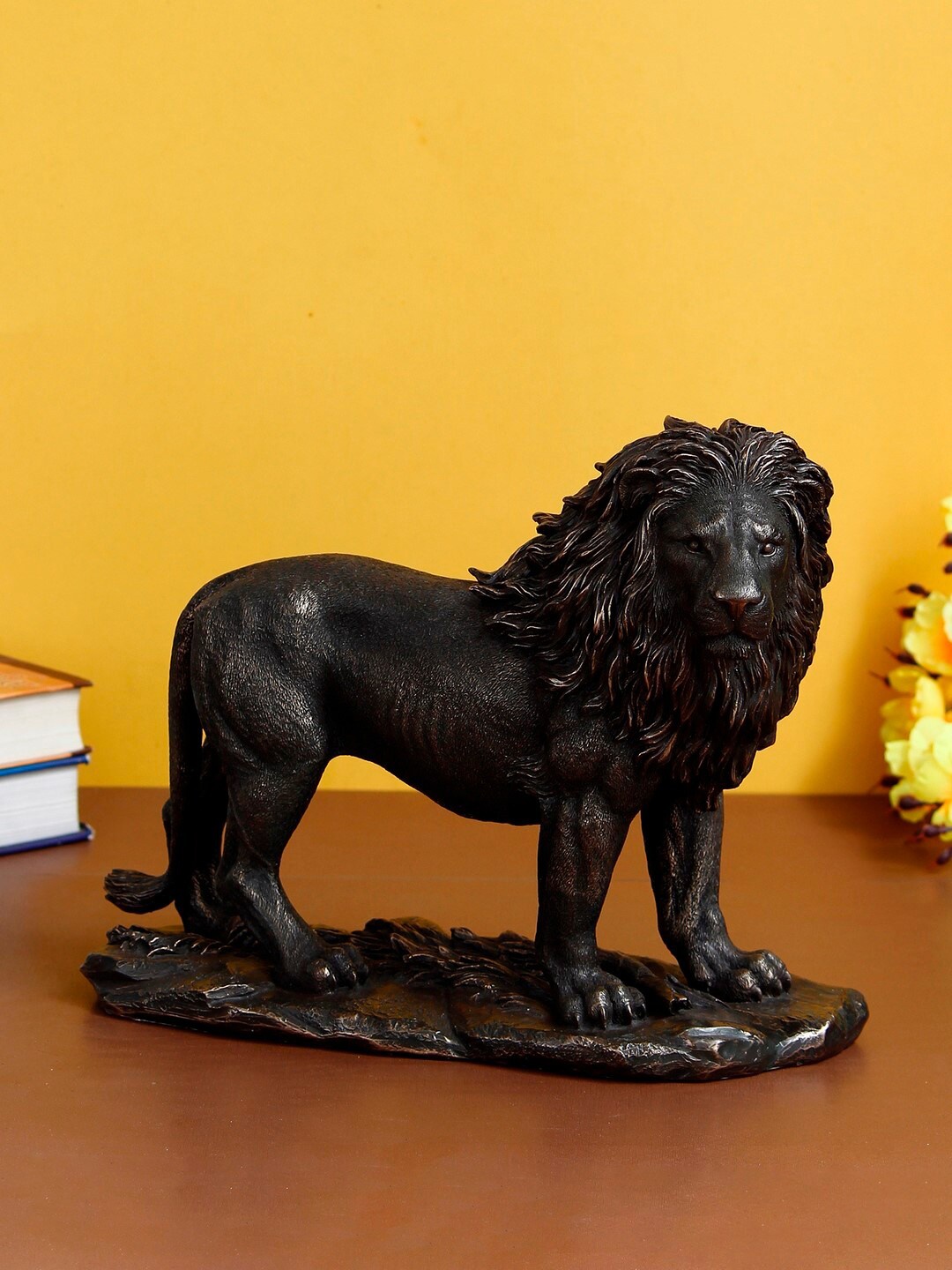 

eCraftIndia Black Carved Brave Lion Cold Cast Figurine Showpiece