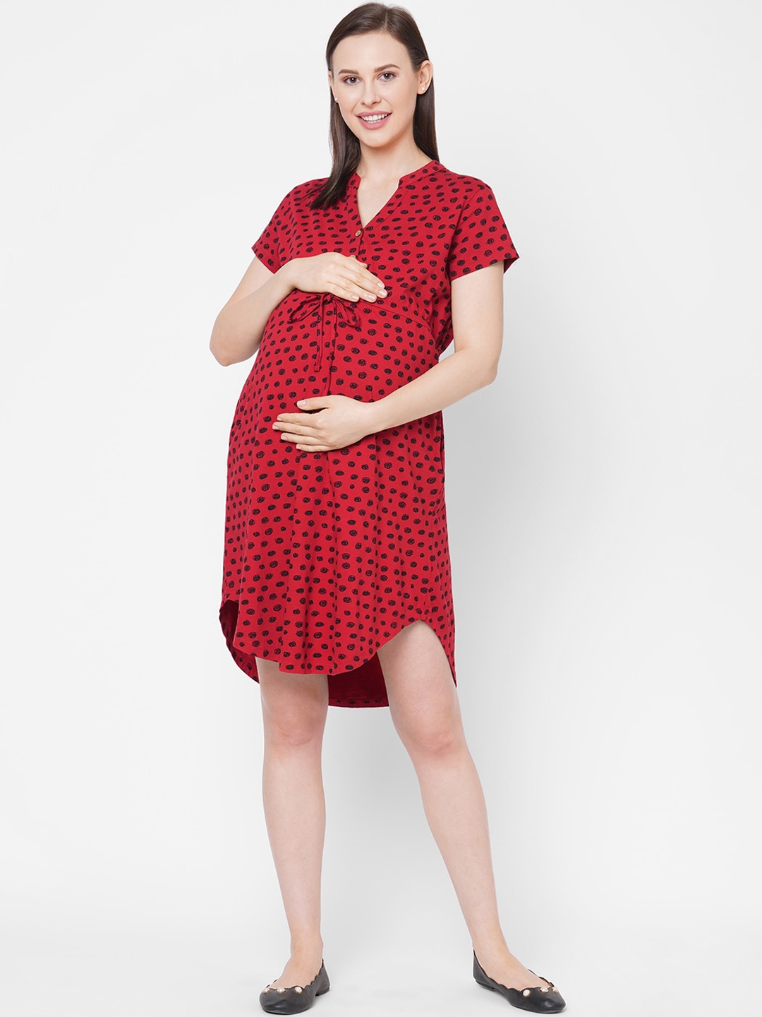 

Mystere Paris Women Maroon Printed A-Line Dress