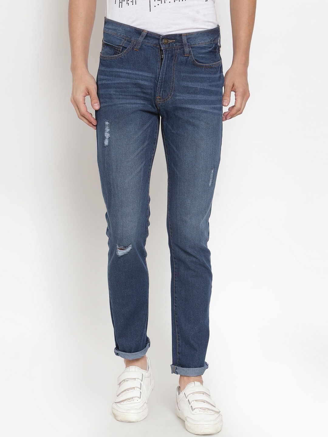 

KLOTTHE Men Blue Regular Fit Mid-Rise Low Distress Jeans