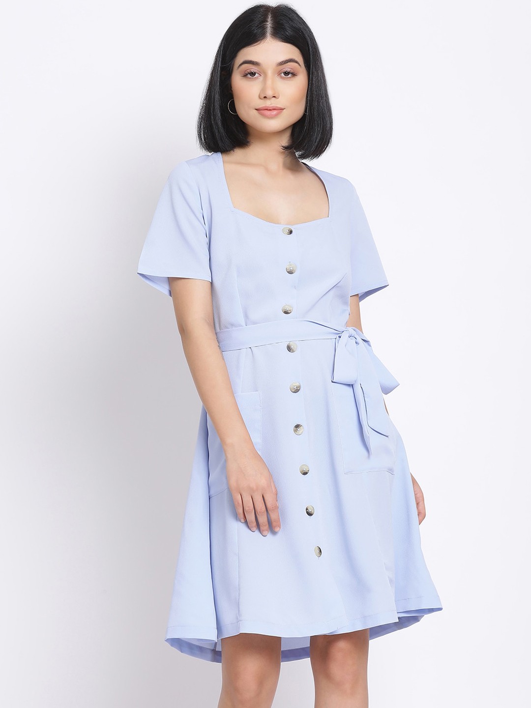 

Oxolloxo Women Blue Solid Fit and Flare Dress