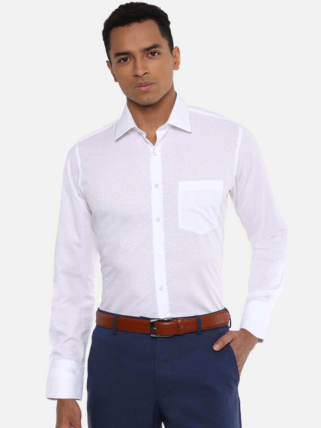 

Van Heusen Men White Pure Cotton Slim Fit Self Design Formal Shirt