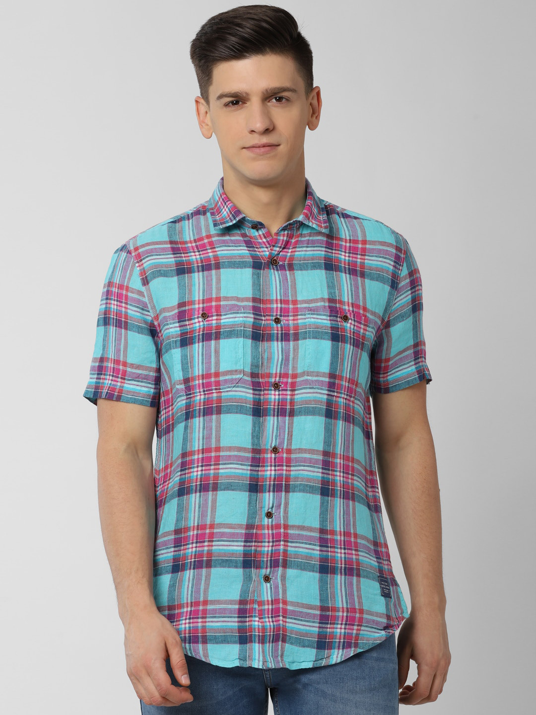 

Peter England Men Blue & Red Slim Fit Checked Casual Shirt