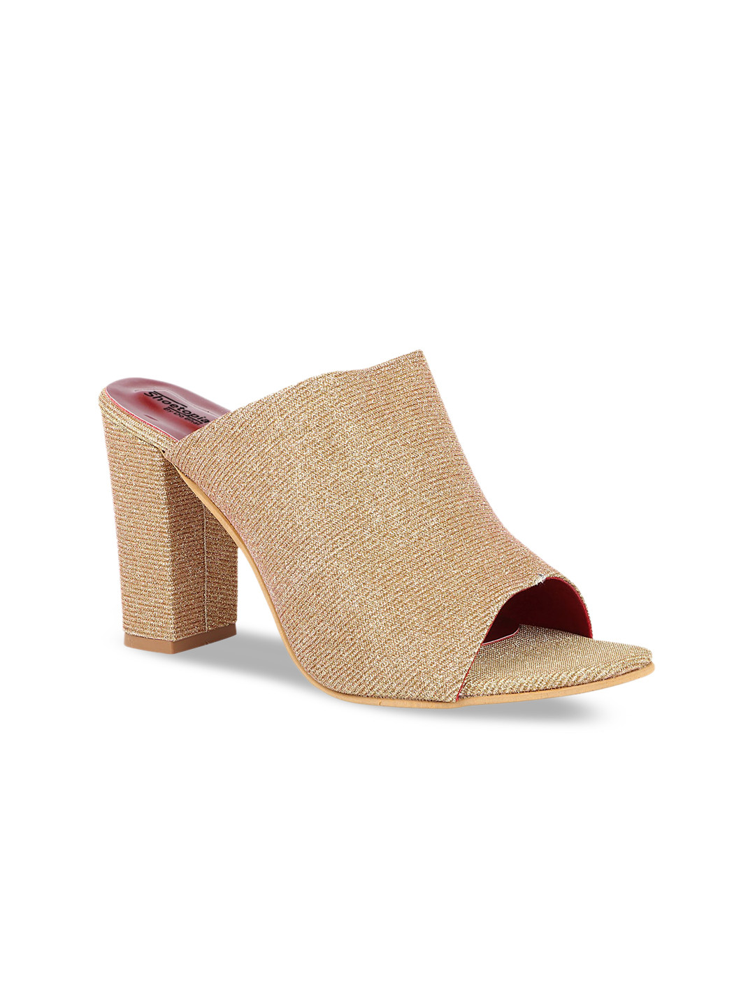 

Shoetopia Women Gold-Toned Woven Design Mules