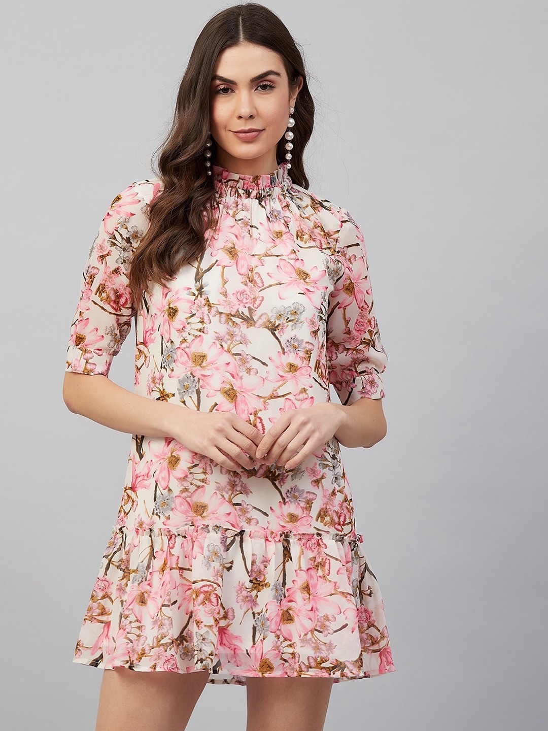 

RARE Women Pink Printed Drop-Waist Dress