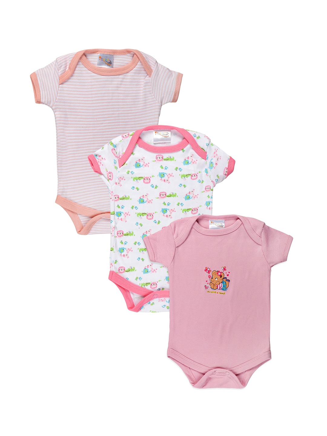 

STARTERS Kids Set of 3 Printed Cotton Rompers, Pink