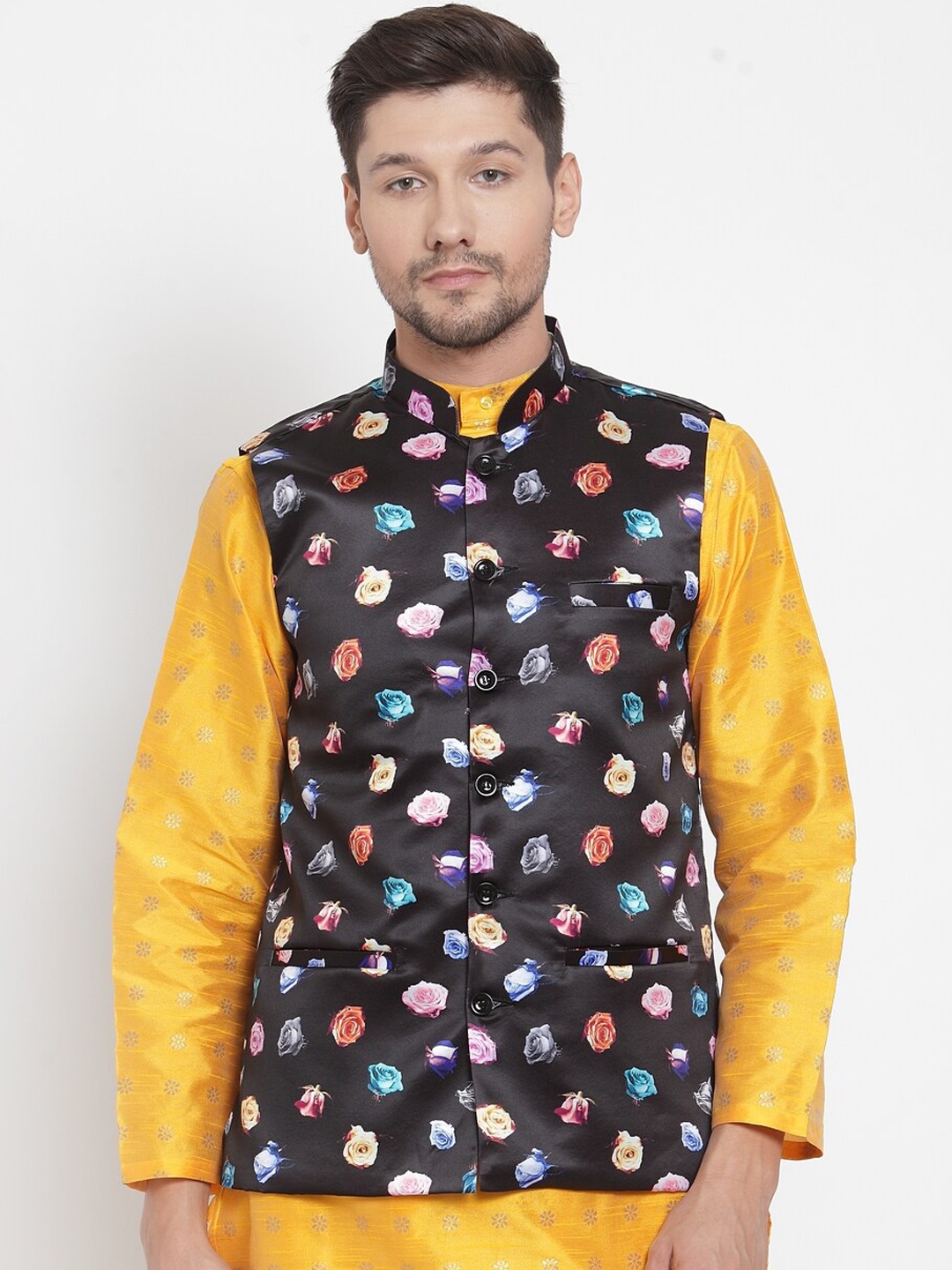

KLOTTHE Men Black Printed Nehru Jacket