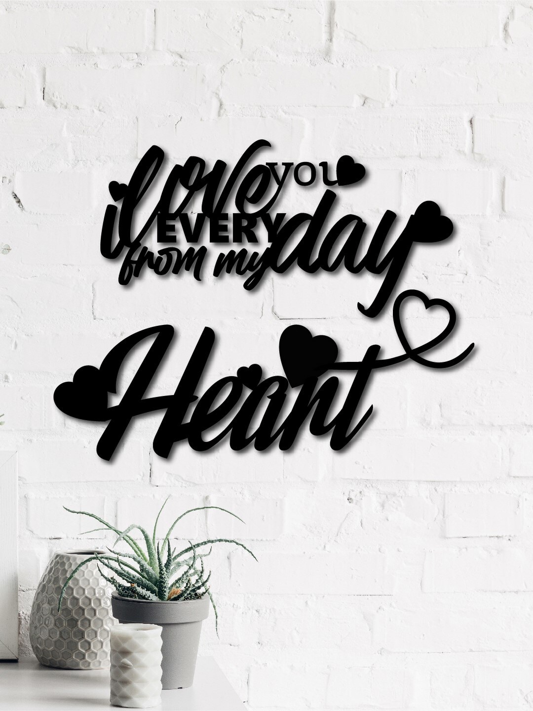 

eCraftIndia Black Love You Everyday From My Heart Wooden Cutout Ready to Hang Home Decor