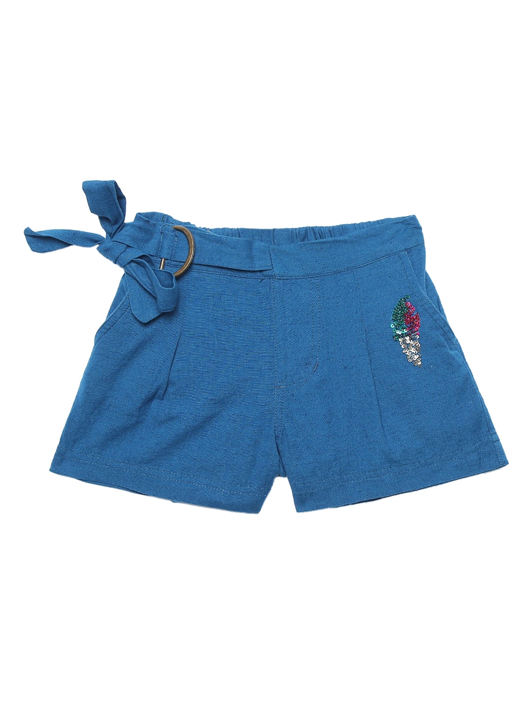 

UNDER FOURTEEN ONLY Girls Blue Solid Regular Fit Pure Cotton Shorts