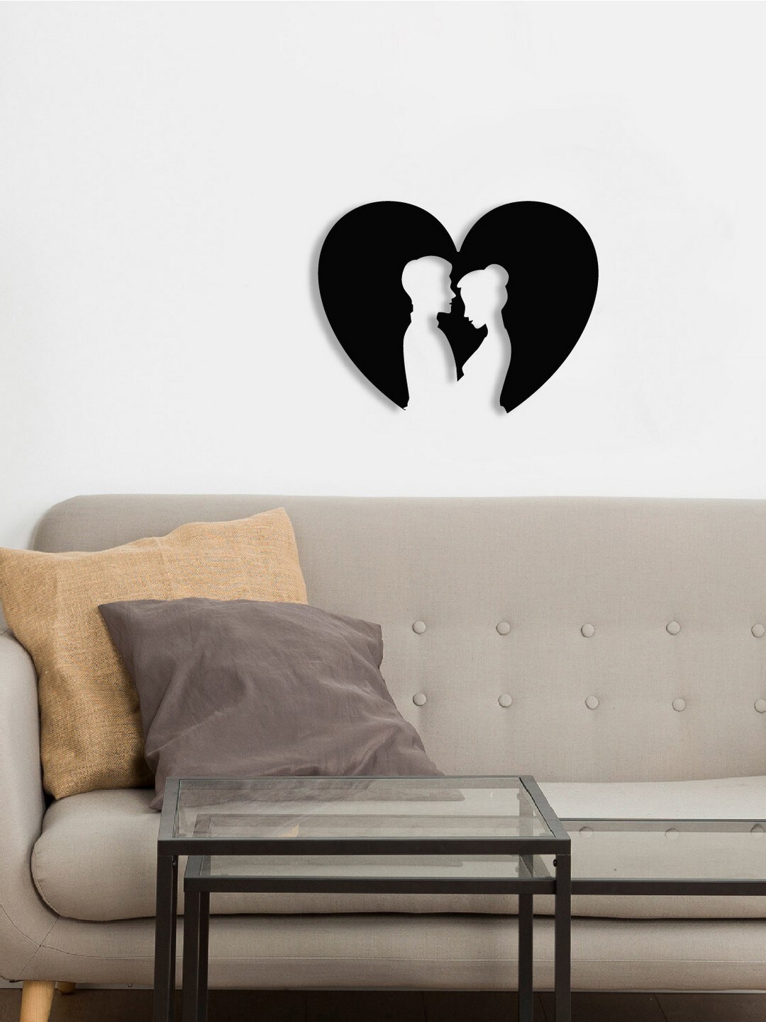 

eCraftIndia Black Loving Couple Heart Cutout Wooden Valentine Gift Wall Decor