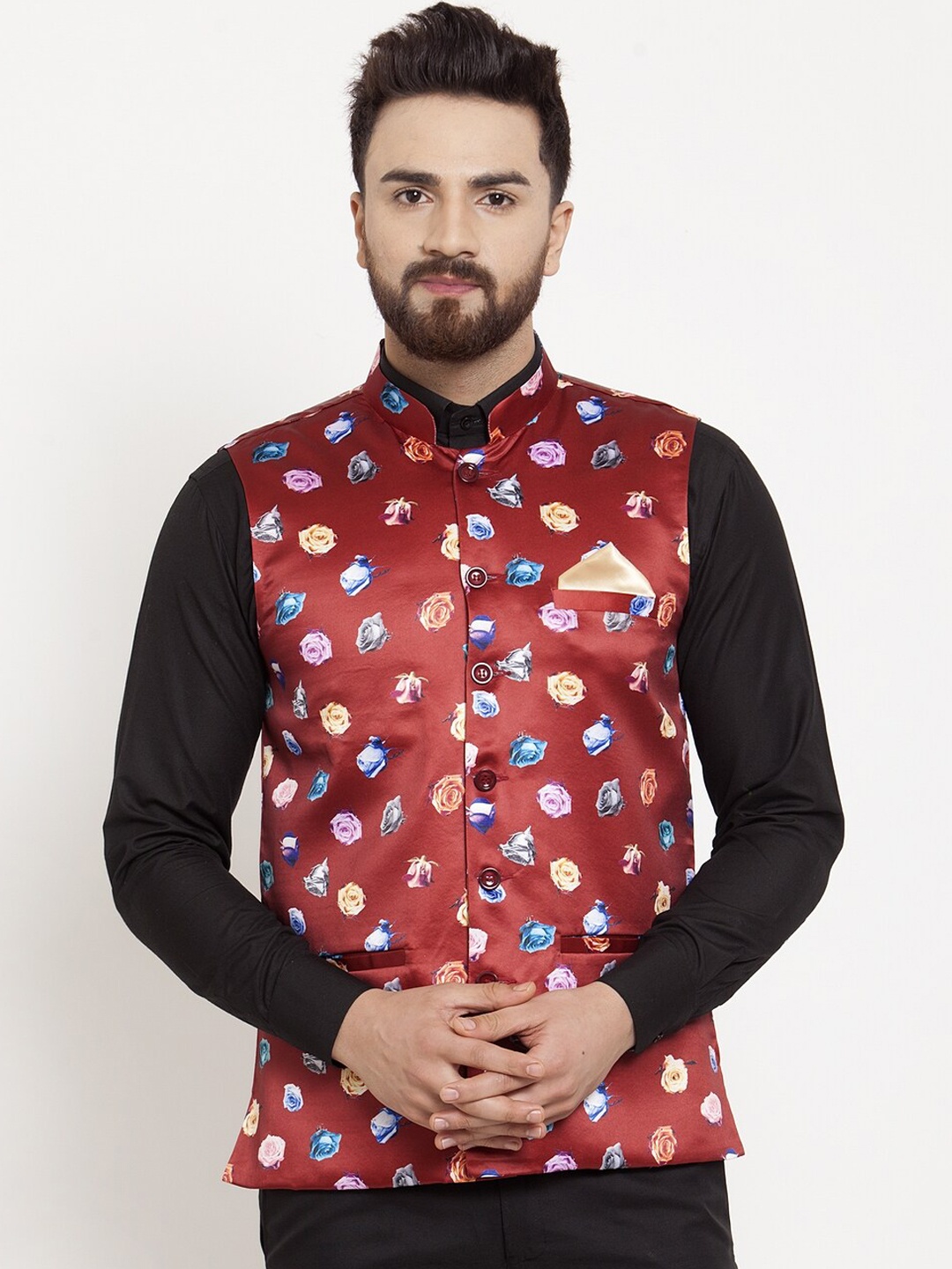 

KLOTTHE Men Red Printed Nehru Jacket