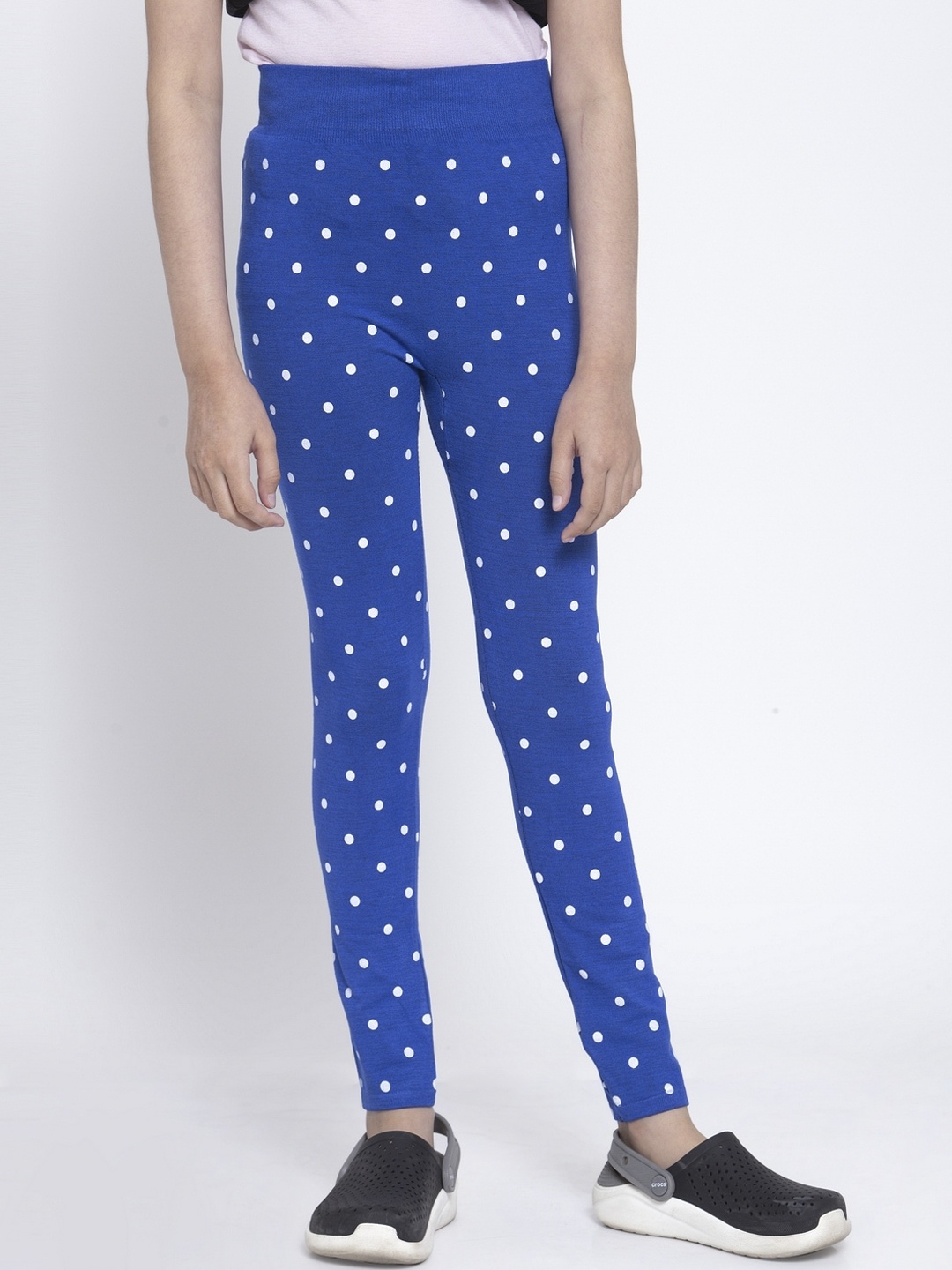 

KLOTTHE Girls Blue & White Printed Ankle Length Slim Fit Jeggings