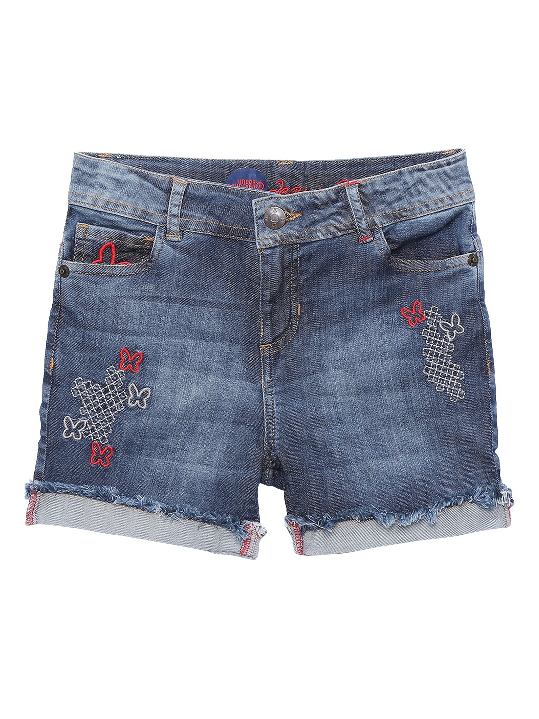 

UNDER FOURTEEN ONLY Girls Navy Blue Regular Fit Pure Cotton Denim Shorts