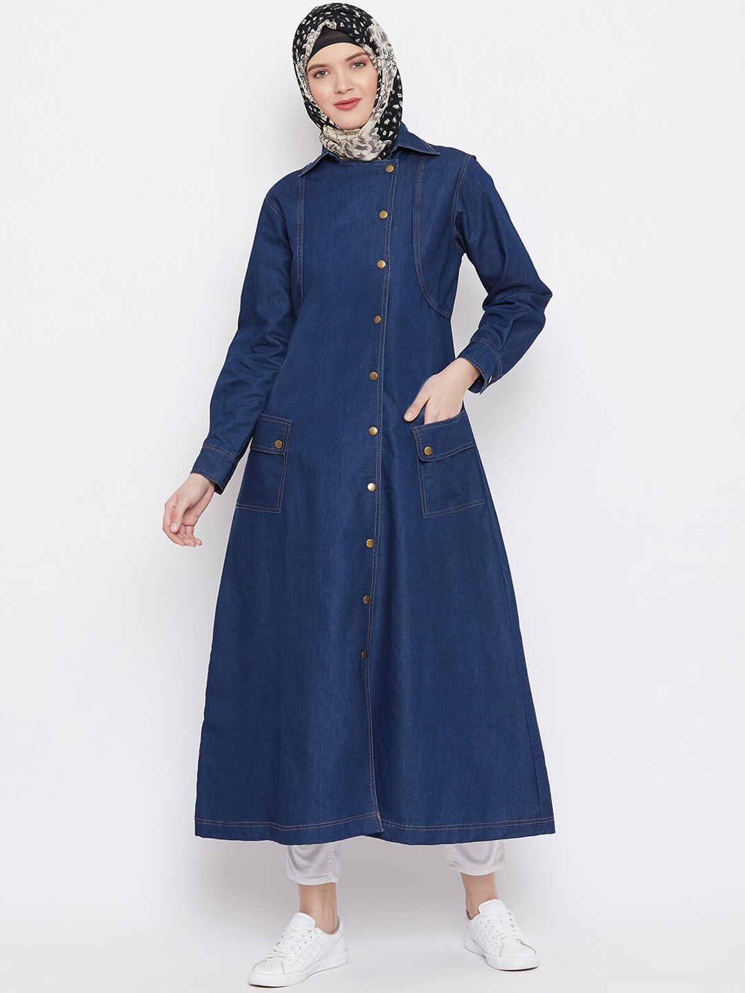 MOMIN LIBAS Women Blue Solid Denim Short Abaya Burqa