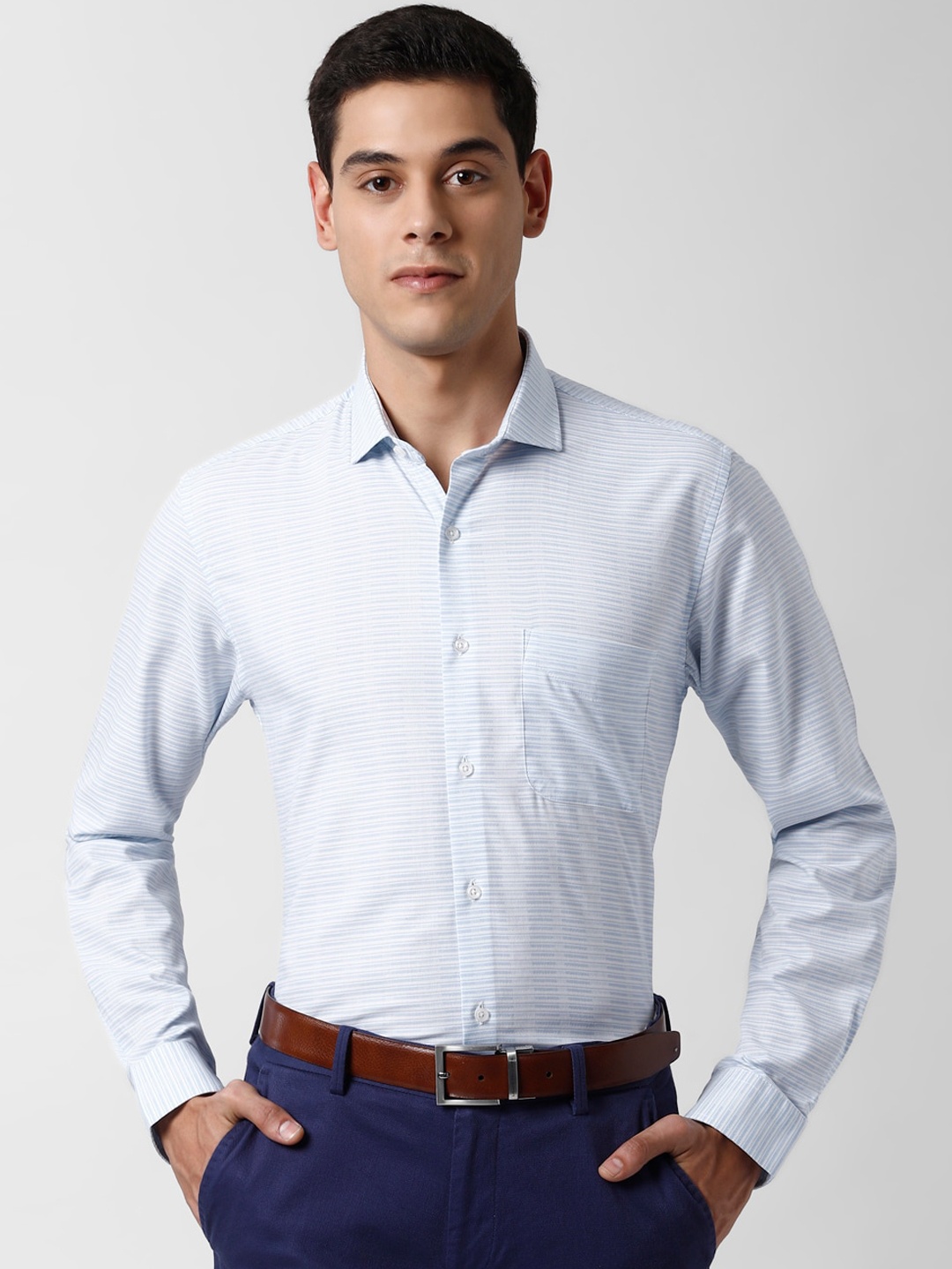 

Peter England Men Blue Self Design Slim Fit Cotton Smart Casual Shirt