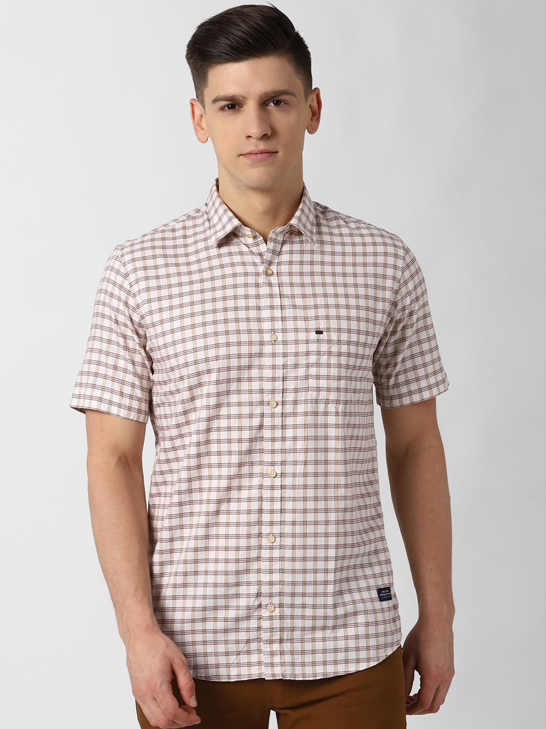 

Peter England Casuals Men Beige Slim Fit Checked Casual Shirt