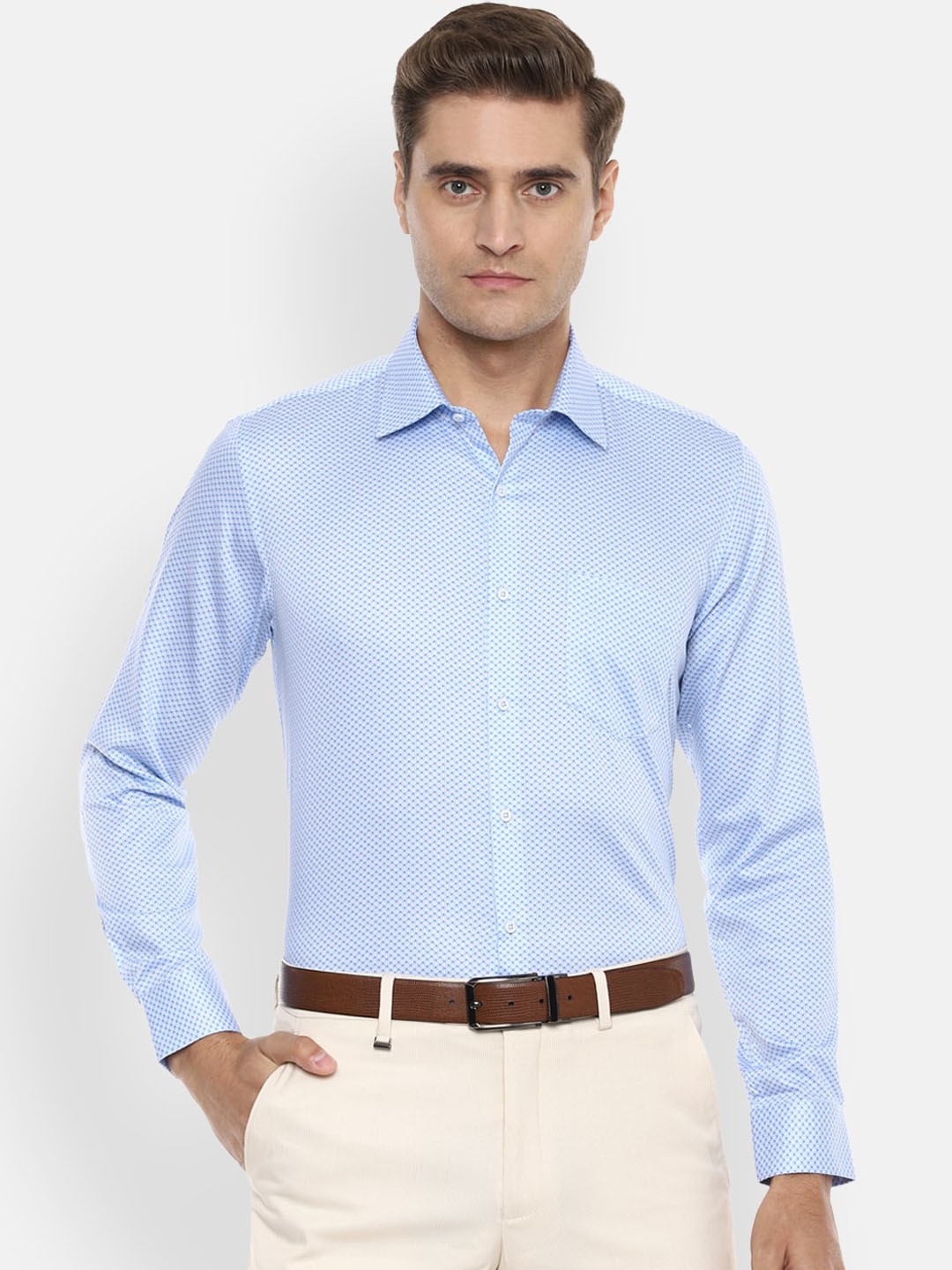 Van Heusen Men Blue Slim Fit Self Design Casual Shirt