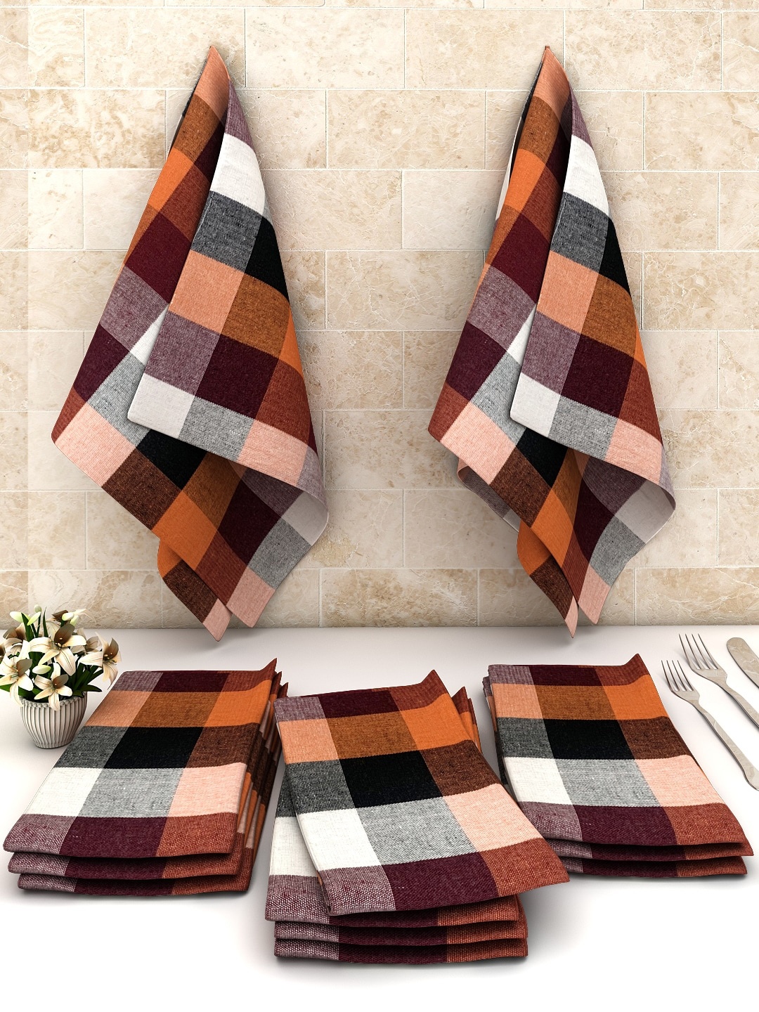 

Athom Trendz Pack Of 12 Multi-colored Checked Cotton Cleaning Cloth