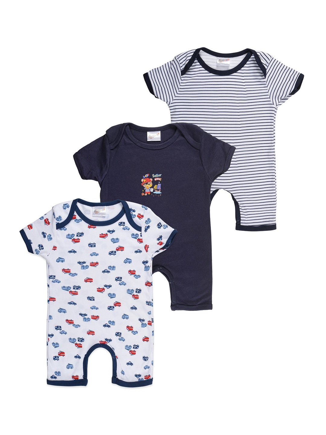 

STARTERS Infant Kids Pack Of 3 Rompers, Navy blue