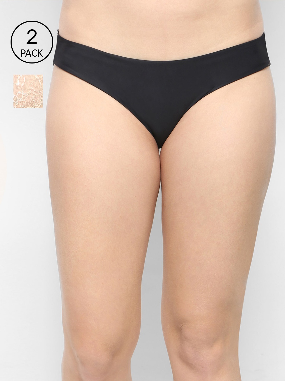 

Ms.Lingies Women Pack of 2 Black & Beige Self Design Lace Hipster Briefs MSP068-981S