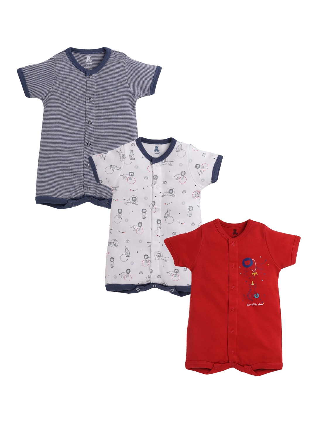 

i bears Infant Kids Pack Of 3 Cotton Printed Bodysuits, Red