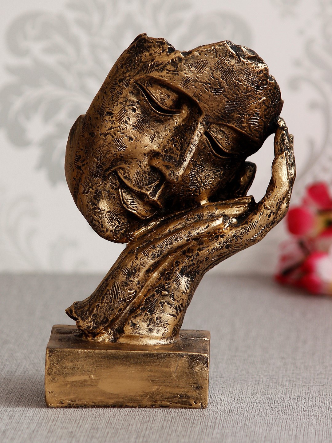 

eCraftIndia Oxidized Gold-Toned Human Face Resting On Hands Handcrafted Polyresin Showpiece