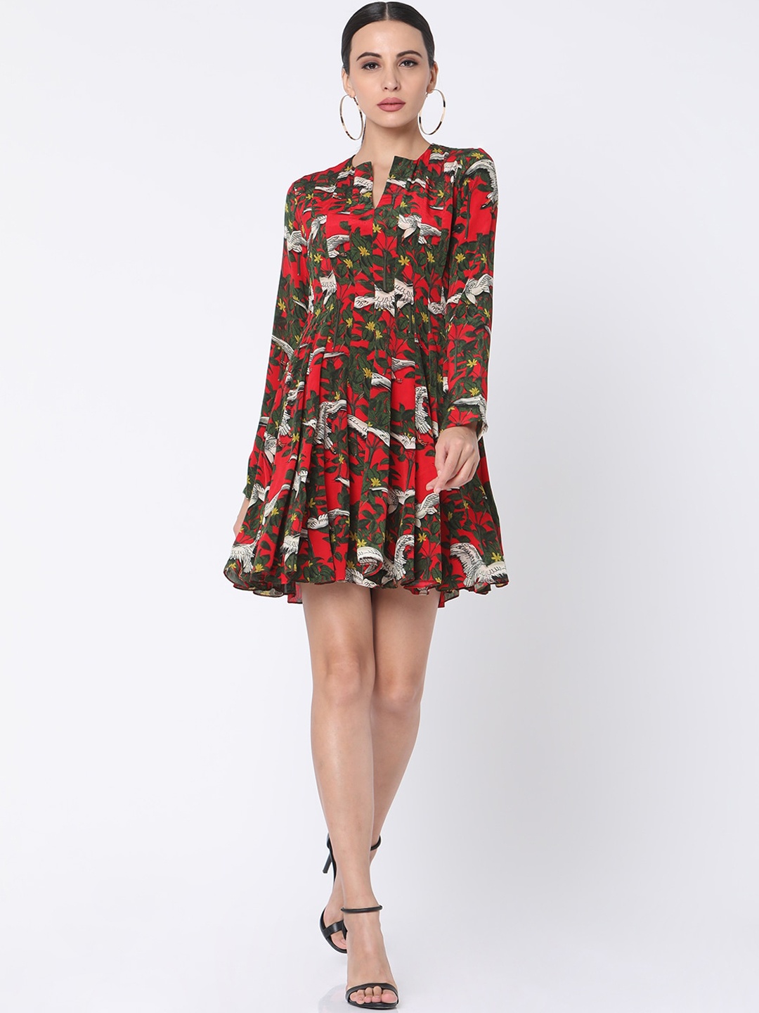 

Masaba Women Red & Green Panelled Printed Fit and Flare Dress