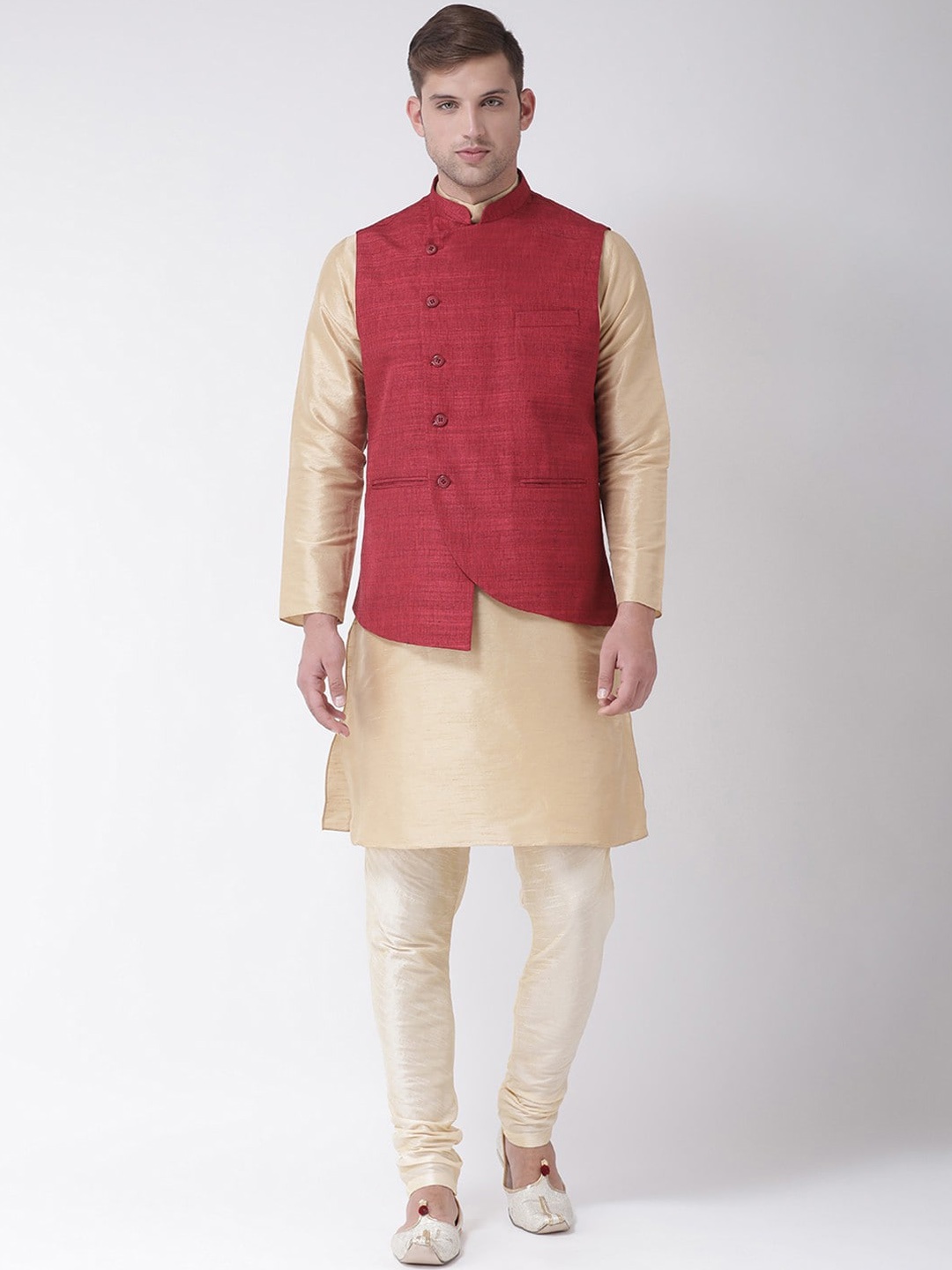 

TABARD Men Beige & Pink Solid Kurta with Churidar